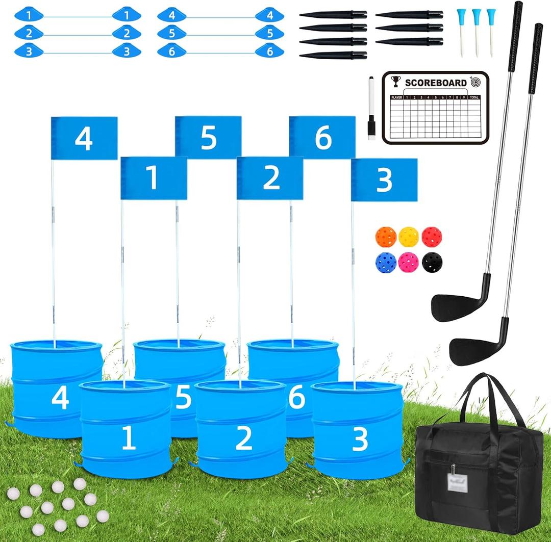 Golf Game with 2 Clubs Right Handed,Practice Golf with 6 Buckets, Outdoor Golf Gift for Adults,Holes Golf Outdoor Game for Lawn,Yard,Camping,Park