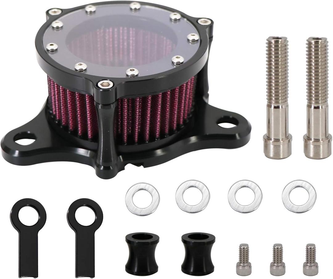 KIPA Air Cleaner Intake Filter System Kit For Sportster XL883 XL883N XL883R XL883P XL1200 XL1200L XL1200X Iron 883 Forty Eight XL1200X 2004-2016 Billet Aluminum CNC Machined Washable