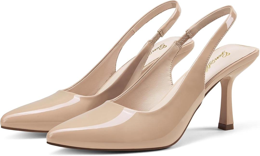 GENSHUO Women's Slingback Kitten Heel Pointed Closed Toe Stiletto Pumps Slip on Elastic Strap Wedding Party Dress Sandals Shoes, 8