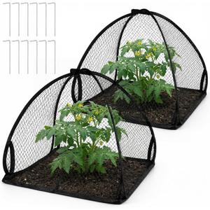 DECOHS 2 Pcs Pop-Up Mesh Plant Cover Tent, 22 x 22 x 22 Inch Garden Net Cage Guard Cover, Plant Protector Enclosure with 12 Ground Stakes for Protecting Plants Vegetable Fruit from Birds Insects