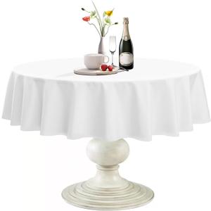 Softalker Round Tablecloth, Waterproof & Stain Resistant Table Cloth Wrinkle Free Fabric Washable 210GSM Polyester Table Cover for Spring/Party/Outdoor - 90 inch,White