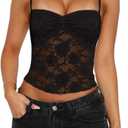 Women Lace Camisole Top Y2k Floral Sheer Mesh Spaghetti Strap Tank Top Summer Sexy Slim Fit Square Neck Shirt S