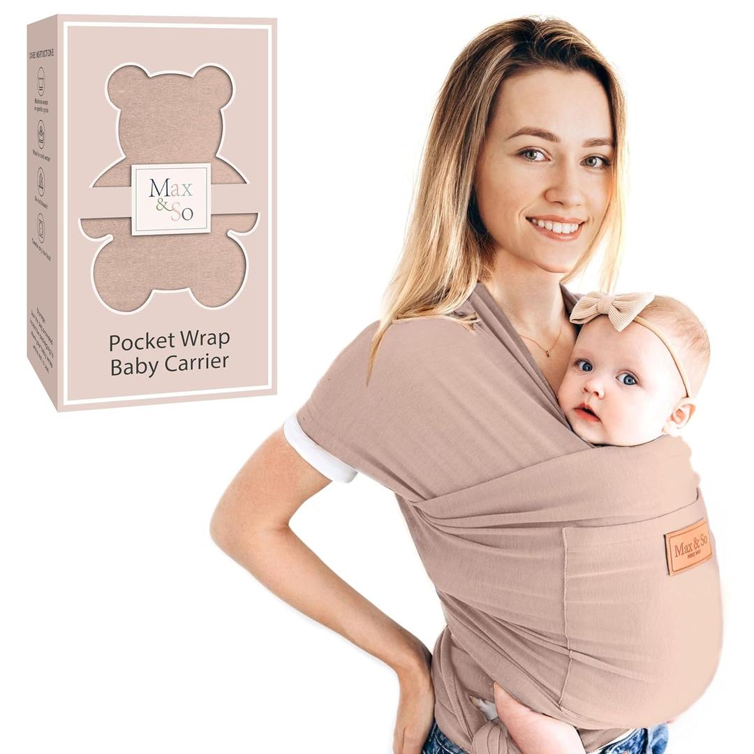 Baby Wrap Carrier - Premium Cotton Baby Carrier Wrap for Newborn to Toddler- Infant Carrier- Baby Holder One Size Fits All with Front Pocket(Beige) by Max&so (Sand)