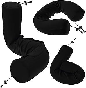 Dot&Dot Twist Memory Foam Travel Pillow for Airplanes - Travel Neck Pillow for Sleeping - Airplane Pillow for Neck Support - Adjustable, Bendable Neck Roll Pillow (Onyx)