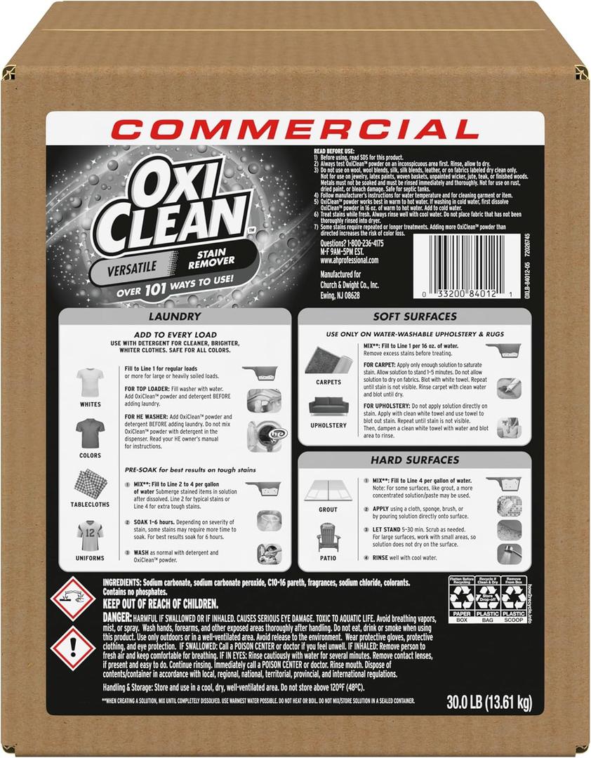 OxiClean Versatile Stain Remover Professional, 30 LB Box