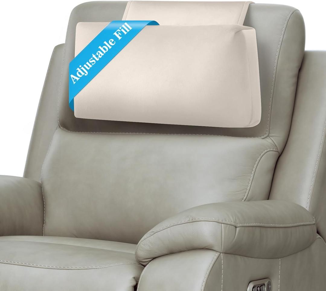 Recliner Headrest Pillow, Adjustable Comfort Neck & Head Support Pillow, Soft Velvet Non-Slip Headrest for Pain Relief & Relaxation, Ideal for Recliner, Couch, Chair, Sofa (Ivory)