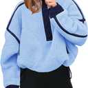 Panadila Womens Half Zip Sherpa Fleece Pullover Soft Oversized Sweatshirt with Pockets Warm Fuzzy Sweater (Blue, M)