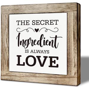 Love Sign for Kitchen Decor, Rustic Shelf Decoration, Farmhouse Home Decor for Kitchen Dining Room, Decorative Wooden Table Sign, Mom Gifts, The Secret Ingredient is Always Love Sign 5.9×5.11 inches