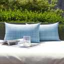 Kevin Textile Pack of 2 Decorative Outdoor Waterproof Pillow Covers Garden Cushion Sham Throw Pillowcase Shell for Patio Tent Couch 12x20 Inch, Light Blue