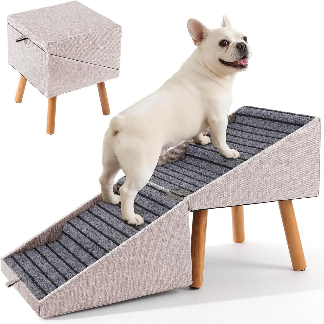 Dog Ramp for Couch and Bed,17.13" H Dog Stairs for Small Dogs and Cats, Foldable 2 in 1 Pet Steps for Medium Large Dogs and Puppy, Split Ottoman Design Pet RampApricot