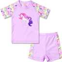 QPANCY Rash Guard for Girls Swimwear 2-Piece Mermaid Unicorn Swimsuit UPF 50+ UV 4-5T, Unicorn Purple