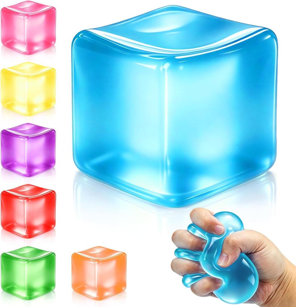 4 x Squishy Ice Cube Stress Balls, Slow Rising Stress Relief Toy, Squeeze Ball Fidget Toys for Adults Teens Boys Girls, Sensory Toys for Kids with Autism, Party Favors Gifts (Blue)