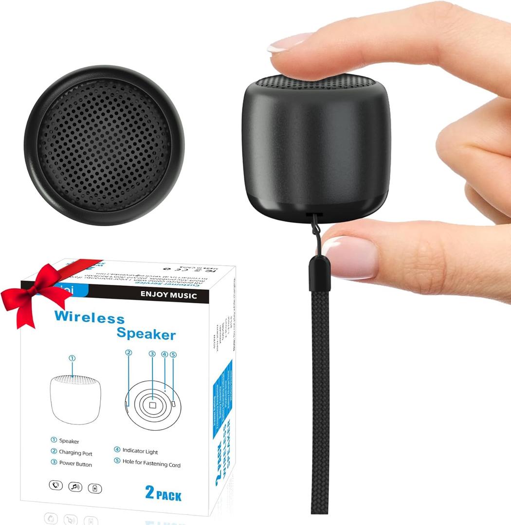 2Pack Bluetooth Wireless Portable Speaker with Strap, Built-in Mic & Rechargeable Battery for Shower, Room, Bike Use - Black