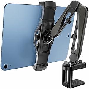 Ergounion iPad Stand for Desk/ Headboard, Tablet Mount with Cable Management, Tablet Holder for Recording/ Filming, Black