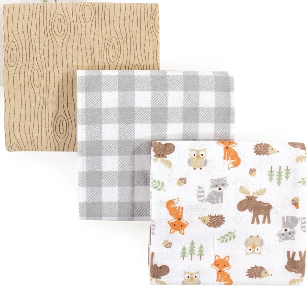Hudson Baby Unisex Baby Cotton Flannel Receiving Blankets, Woodland, One Size