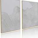Framed Neutral Abstract Wall-Art Painting - Large Abstract Canvas Wall Decor 3D Curve Illustrations Hand painting for Living Room, Bedroom, Office - 2 Piece 28 x 40 Inch, Ready to Hang (Tan)