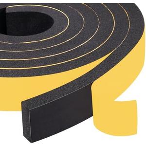 Yotache Foam Strips with Adhesive 2 Rolls 1" W X 3/8" T, (New Adhesive Craft) Black Foam Insulation Weather Stripping Door Seal Tape, 13 Ft Length (2 X 6.5 Ft Each)