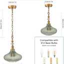 3-Light Chandelier,Vintage Gold Farmhouse Pendant Light Fixture for Kitchen,Adjustable Hanging Lighting with Green Glass Shade for Hallway Bedroom Entryway Dining Room Island