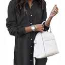 Zilcremo Women Denim Shirt Dresses Long Sleeve Distressed Jean Dress Button Down Casual Tunic Top Black S