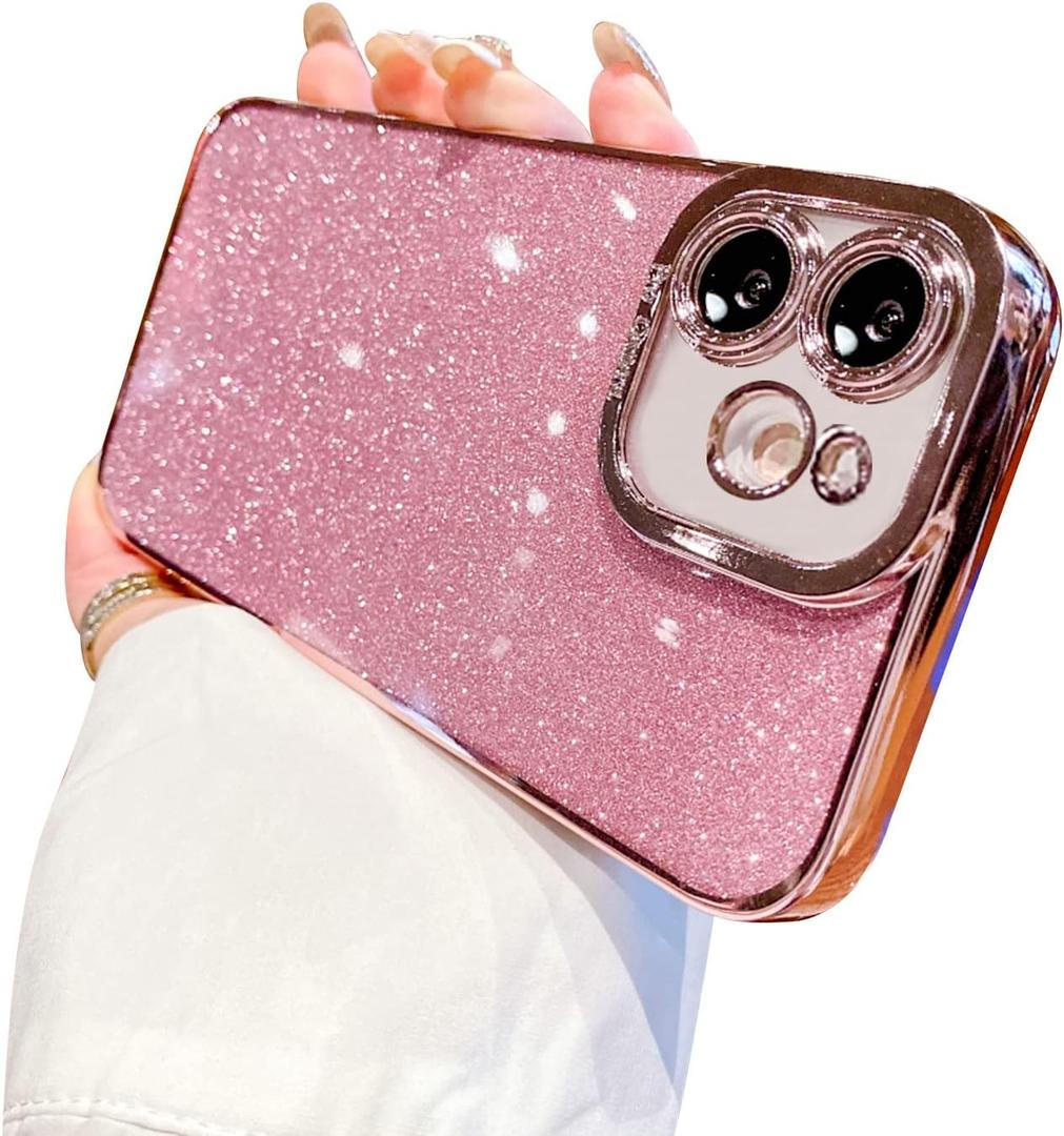 Fycyko Compatible for iPhone 11 Case Glitter Luxury Cute Flexible Plating Cover Camera Protection Shockproof Phone Case for Women Girl Men Design for iPhone 11 Pink 6.1''
