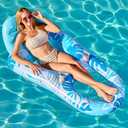 SLOOSH Inflatable Pool Floats Lounger Adult, Pool Float Lounge Raft Floaties Water Floating Recliner Chair with Cup Holders Foot Rest Swimming Floaty (Blue, 61" x 39")