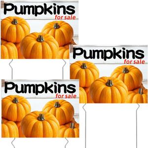 3 Pcs Pumpkins for Sale Yard Sign with Stakes, 12 x 16 Inches Double Sided Print Outdoor Fall Pumpkin Patch Garde Yard Sign for Outdoor Indoor Fall Halloween Thanksgiving