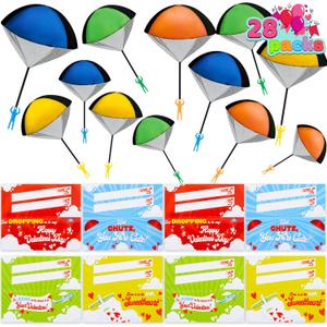 JOYIN 28 Pack Valentine's Day Parachute Toy with Cards, Army Soldiers Guys, No Battery Throwing Hand Toy for Kids Party Favor, Valentines Greeting Cards for Boys Girls