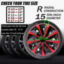 Hubcap Wheel Cover Replacement R15 Hub Caps Universal-Fit Steel Wheel Rim Cover ABS Material Exterior Accessories for Car Truck SUV -Set of 4 15-inch Red-Black