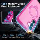 Magnetic Compatible with Samsung Galaxy S25 & S24 Case with Stand [Military Grade Drop][Compatible with Magnet] Ring Holder Translucent Slim Hard Back Soft Edge, Rose Red