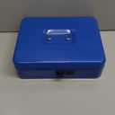 Jssmst Locking Metal Cash Box with Coin Lid, 11.8L x 9.5W x 3.5H Inches, Safe Money Box with Combination Lock, Blue, SM-CB0514BL