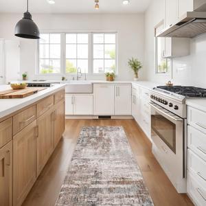 Hallway Runner Rug 2x6 Washable Area Rugs, Modern Abstract Rug Soft Non Slip Stain Resistant Floor Carpet Runners for Hallways Entryway Laundry Room Kitchen Bathroom, and Bedroom Brown