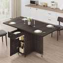 Space Saving Folding Dining Table for 2-4, Farmhouse Foldable Dining Table with Drawer and Storage Shelf, 6 Wheels Drop Leaf Kitchen Dining Room Table for Small Space (Walnut, 47.2" x 23.6" x 29.9")