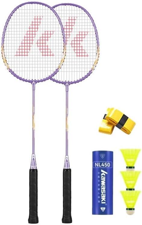 Kawasaki Badminton Set with 2 Badminton Rackets, 3 Shuttlecocks, and Carrying Bag (PURPLE)