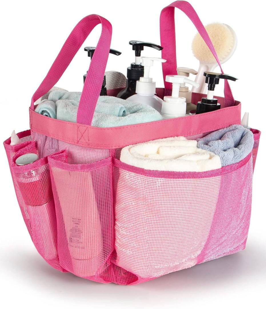 Pink Portable Shower Caddy for College Dorm Room Essentials, Dorm Mesh Shower Bag Organizer for Girls, Beach, Swimming, Gym, RV Travel essentials