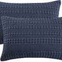 PHF 100% Cotton Waffle Pillow Shams King Size, 2 Pack 20" x 36" Soft Skin-Friendly Pillowcases, No Filling, Aesthetic Woven and Breathable Waffle Weave Pillow Case Covers for Bed, Dark Navy (36" x 20" (Pack of 2))