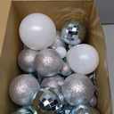 Sratte 94 Pcs Christmas Tree Decorations Set, Christmas Tree Ball Ornaments Glitter Poinsettia Flowers Decorations Glitter Berries Stems for Xmas Holiday Wedding(Blue, White, Silver)