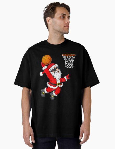 Christmas Santa Claus Dunking A Basketball Boys Kids Xmas TShirt