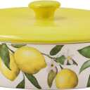 Bico Lemon Dreams Ceramic Tortilla Warmer, 8.9 Inch Tortilla Holder with Lid for Taco Bread Pancake for Mexican Night and Party, Microwave and Dishwasher Safe