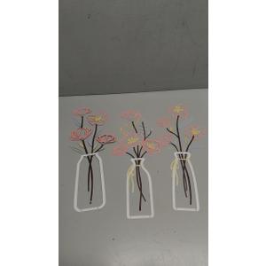 3 Pieces Metal Flowers Wall Arts - Rustic Farmhouse Style Décor Metal Wall Art Black Minimalist Flower Natural Themed Wall Decors for Home Bedroom Dining Room Housewarming (Pink Beige)