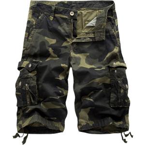 IDEALSANXUN Men's Casual Loose Fit Multi-Pockets Military Cargo Shorts (Camo Dark Army, 36)