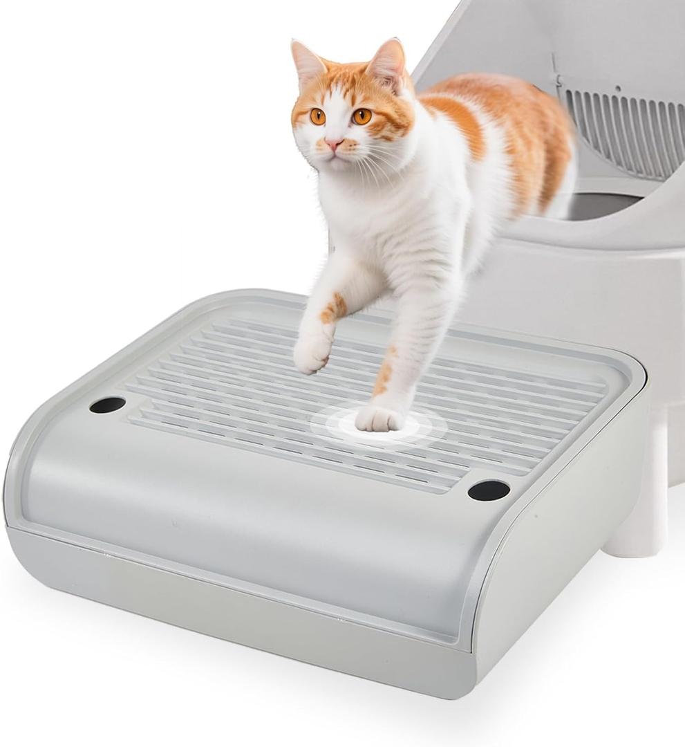 SpaceTime Elevated Cat Litter Mat for Litter Box,Trapping Litter Ramp/Steps for Floor Indoor,Washable Easy Cleaning Cat Pad with Filter Function,Suitable for Kitty & Senior Cats (Grey-Arc Shape)