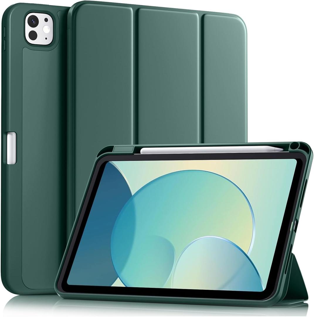 Akkerds for iPad Pro 11 Inch Case (M5/M4) 2025/2024 6th/5th Generation with Pencil Holder, for iPad Pro Case 11 Inch with Trifold Stand Protective Cover/Soft TPU Back, Auto Wake/Sleep, Pine Green