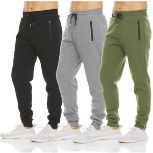 PURE CHAMP Mens 3 Pack Fleece Active Athletic Workout Jogger Sweatpants for Men with Zipper Pocket and Drawstring Size XL