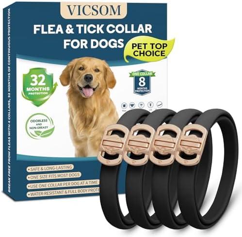 Flea and Tick Collar for Dogs 4 Pack, 32 Months Prevention, Waterproof, Adjustable for Small Medium Large Dogs Puppies (Black)