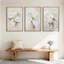 Anyzal Large Framed Beige Floral Wall Art Neutral Flower Wall Decor for Living Room Bedroom Dining Room 24x36 Inch Set of 3