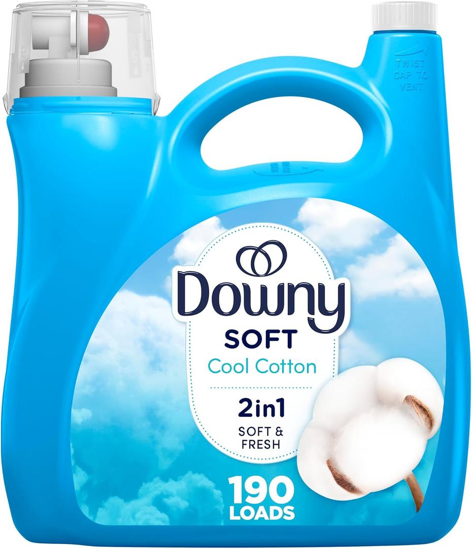 Downy Soft, 2 in 1 Soft and Fresh Liquid Fabric Softener, Cool Cotton, 140 fl oz, 190 Loads, Fabric Conditioner Liquid provides softness and freshness for fabrics