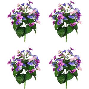 365 Blooming Decor Artificial Pansy Bushes, Lifelike Purple/Pink/Lavender Blooms, Luxury Fake Silk Pansies, Set of 4 for Planter, Porch, Window Box Home Decor, Water Proof.
