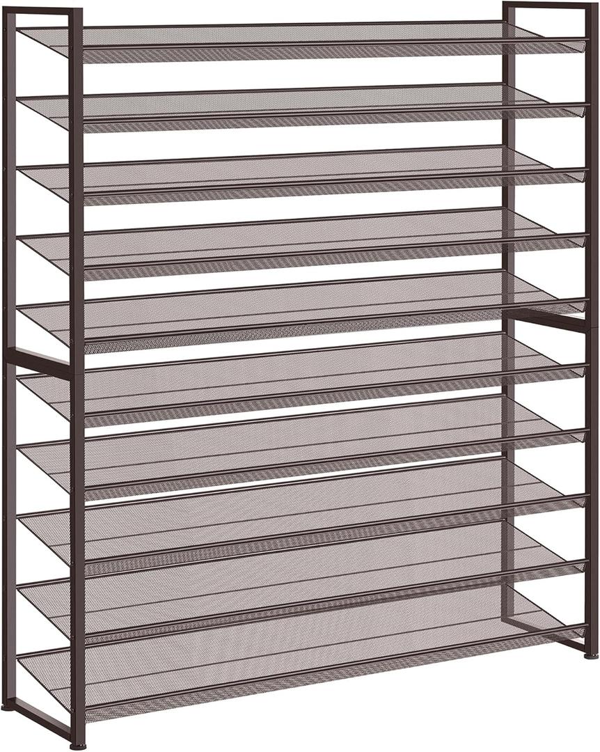Shoe Rack, Long Shoe Organizer,Max Holds 62 Pairs,10 Tier Metal Shoe Storage Shelf,5-Tier Stackable Shoes Organizer for Garage, Entryway,Bronze