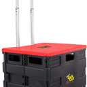 dbest Products Quik Cart Standard Collapsible Rolling Crate - Red Lid with Wheels, Roll Up to 80 lbs Capacity, Heavy Duty Plastic Construction, Telescoping Handle, Foldable Utility Car, Standard Red