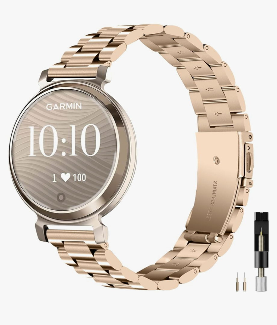 Miimall Metal Band Compatible for Garmin Lily 2/2 Active Band, Lightweight, Women Slim Luxury Stainless Steel Chain Replacement Bracelet Fancy Adjustable Wristband for Lily 2/2 Active, Champagne Gold